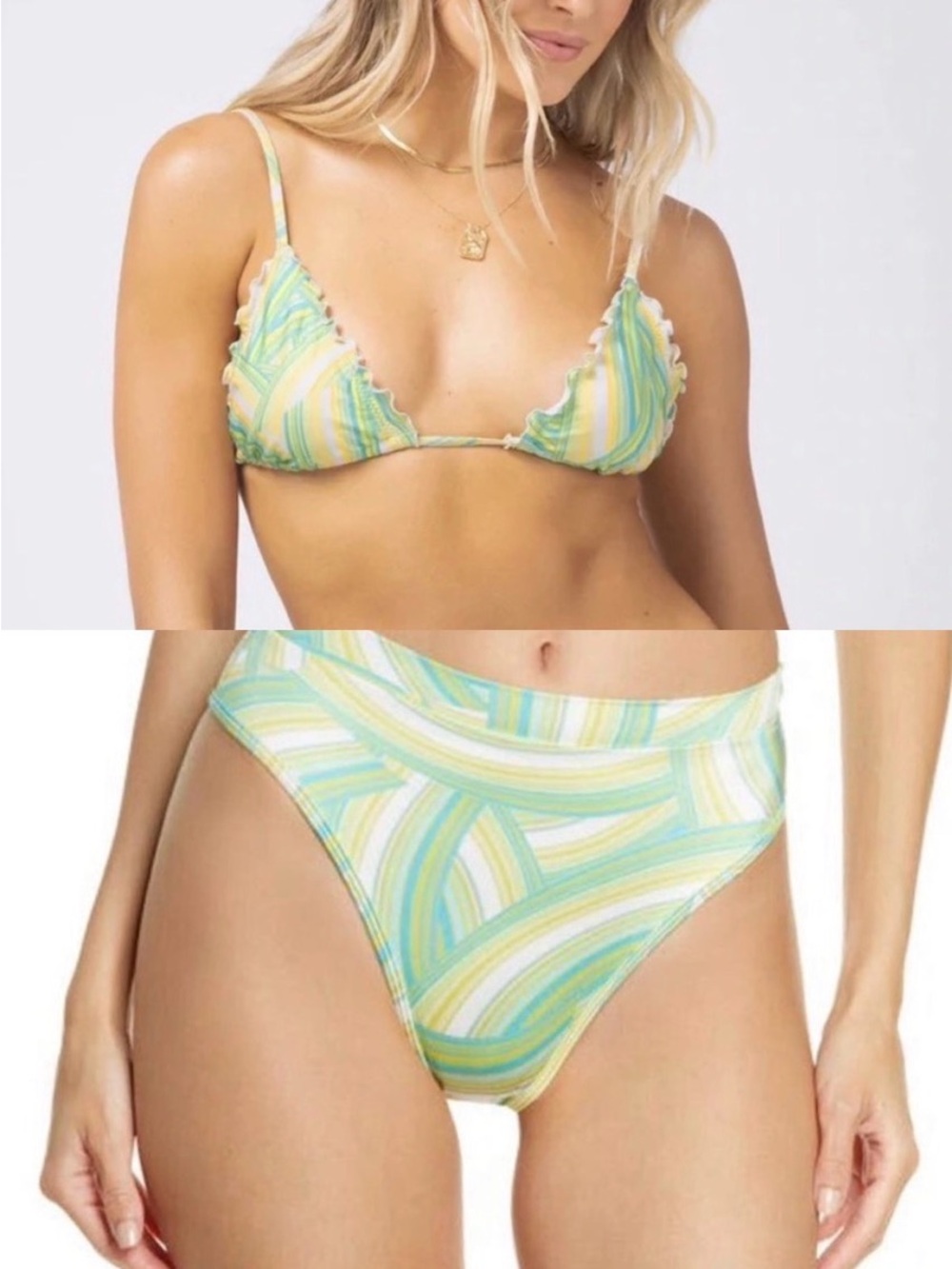 L*Space NWT Striped Bikini Set Small | Triangle Top + High Waist Bottom